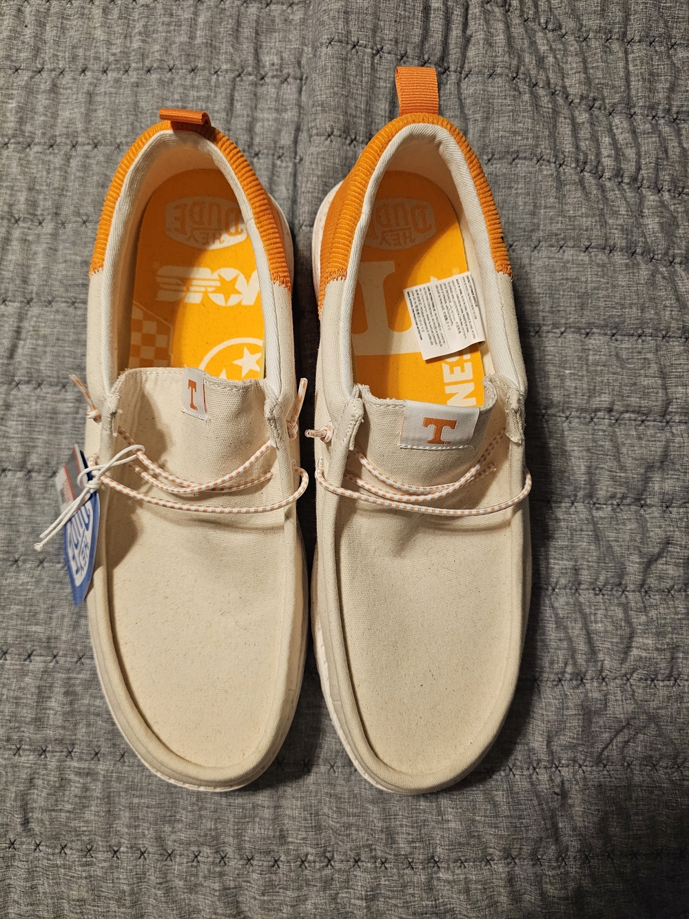 Hey Dude Cream Canvas Slip-Ons with Bright Orange Trim